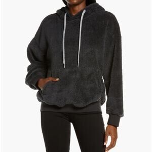 UGG Women Ink Black Double Face Fleece Lorya Comfort Kangaroo Hoodie Size S